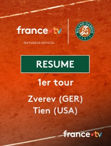 france.tv - Roland-Garros - 1er tour : le résumé du match Zverev vs Tien en replay