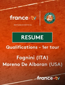 france.tv - Roland-Garros - Qualifications - 1er tour : le résumé du match Fognini vs Moreno De Alboran en replay