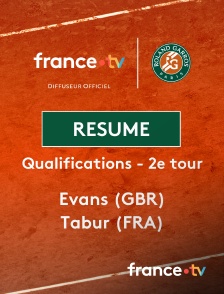 france.tv - Roland-Garros - Qualifications - 2e tour : le résumé du match Evans vs Tabur en replay