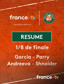 france.tv - Roland-Garros - 1/8 de finale double : le résumé du match C. Garcia & D. Parry vs M. Andreeva & D. Shnaider en replay