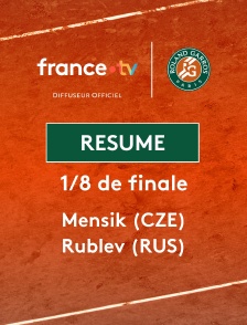 Roland-Garros - 1/8e de finale (H) : le résumé de Jakub Mensik vs Andrey Rublev