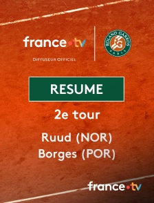 france.tv - Roland-Garros - 2e tour : le résumé du match Ruud vs Borges en replay