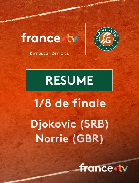france.tv - Roland-Garros - 1/8 de finale : le résumé du match Djokovic vs Norrie